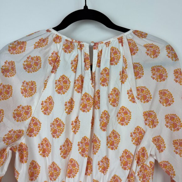 J.Crew Smock Waist Mini Dress in Gathered Floral Print White Orange Small - Picture 8 of 12